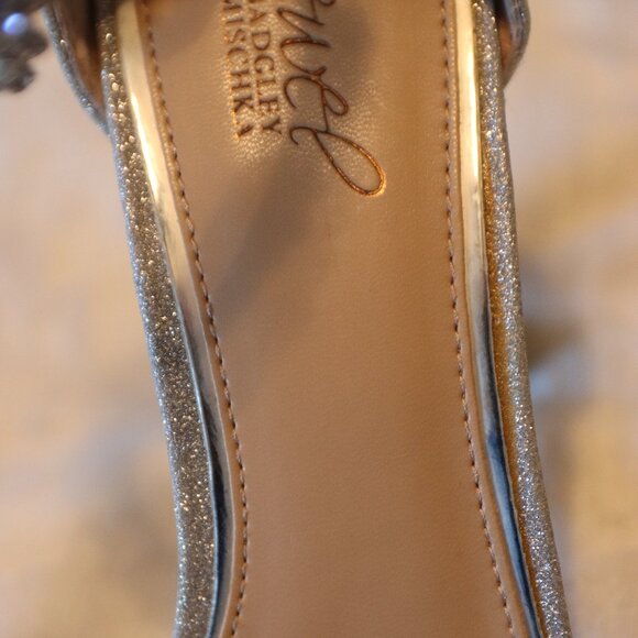 Jewel Badgley Mischka Louise Block Heel Sandal Silver Glitter Rhinestone Size 9 - Picture 15 of 15